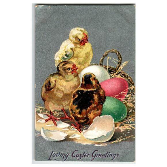 Easter Postcard Other - Raphael Tuck & Sons Easter Chicks Eggs "Loving Easter Greetings" Postcard Saxony